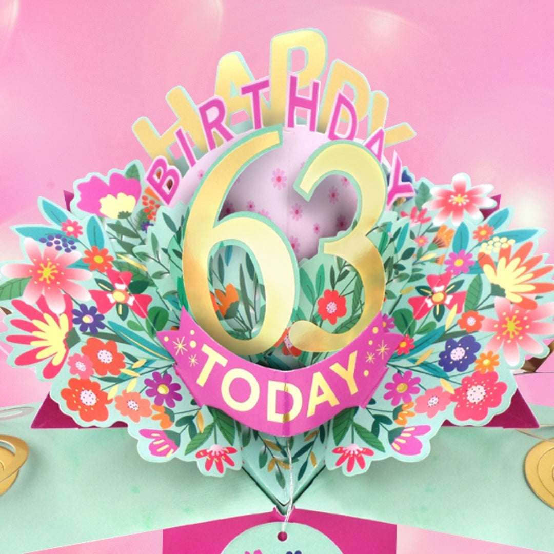 63rd Birthday Card Pop Up 3D Happy Birthday Card Age 63 Today 3D For Her