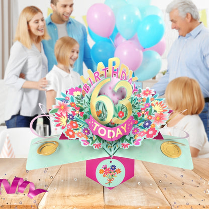 63rd Birthday Card Pop Up 3D Happy Birthday Card Age 63 Today 3D For Her