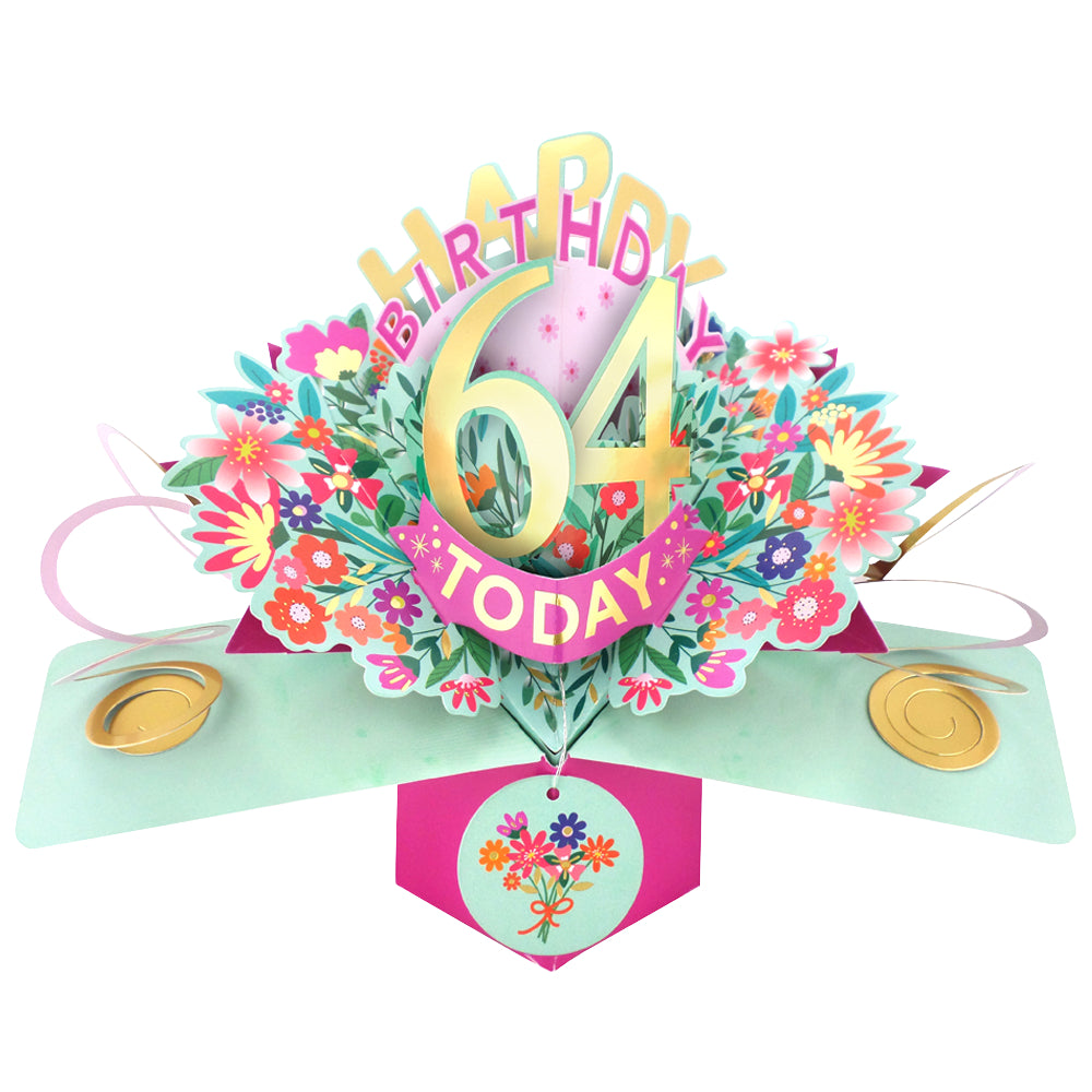64th Birthday Card Pop Up 3D Happy Birthday Card Age 64 Today 3D For Her