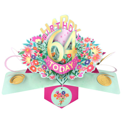 64th Birthday Card Pop Up 3D Happy Birthday Card Age 64 Today 3D For Her