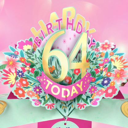 64th Birthday Card Pop Up 3D Happy Birthday Card Age 64 Today 3D For Her
