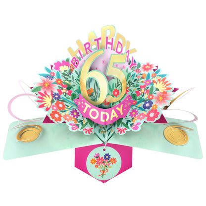 65th Birthday Card Pop Up 3D Happy Birthday Card Age 65 Today 3D For Her
