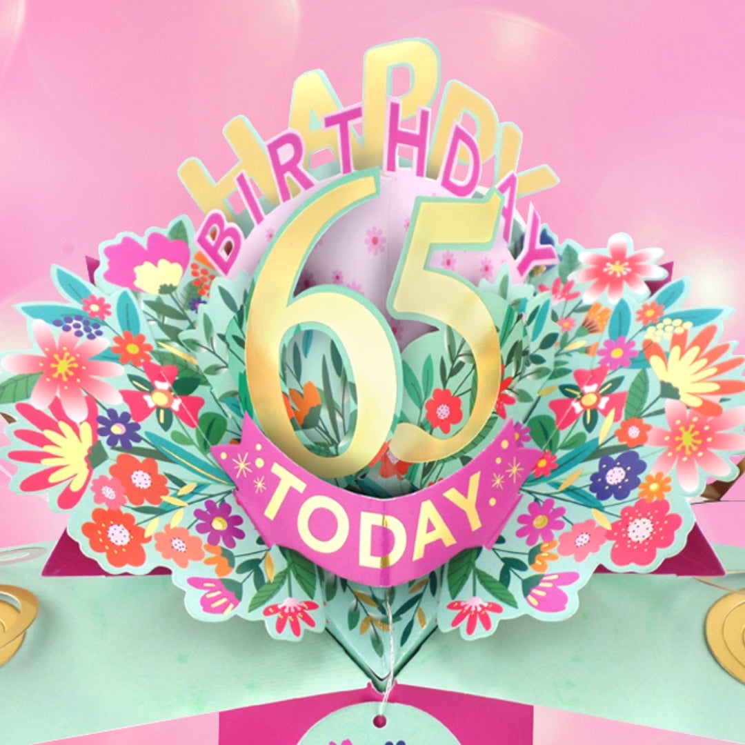 65th Birthday Card Pop Up 3D Happy Birthday Card Age 65 Today 3D For Her