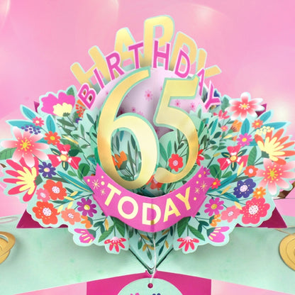 65th Birthday Card Pop Up 3D Happy Birthday Card Age 65 Today 3D For Her