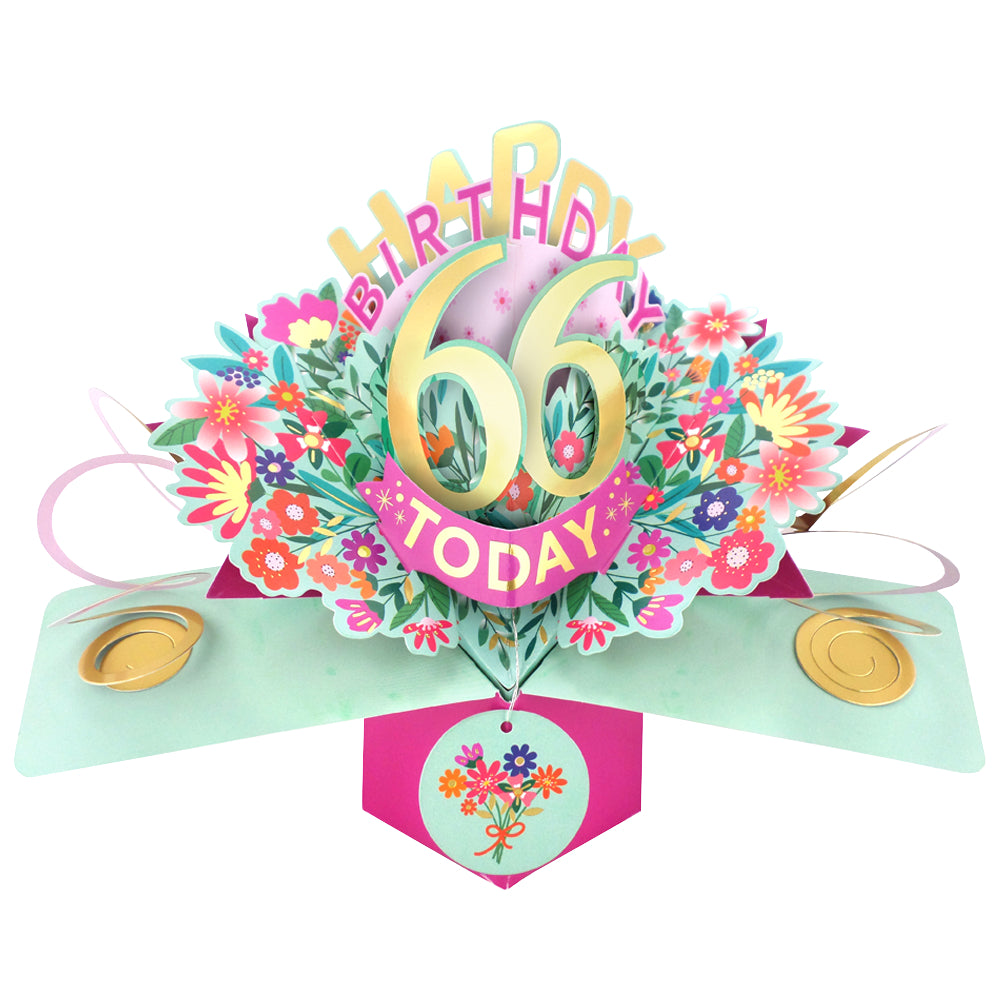 66th Birthday Card Pop Up 3D Happy Birthday Card Age 66 Today 3D For Her