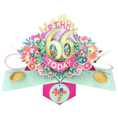 66th Birthday Card Pop Up 3D Happy Birthday Card Age 66 Today 3D For Her
