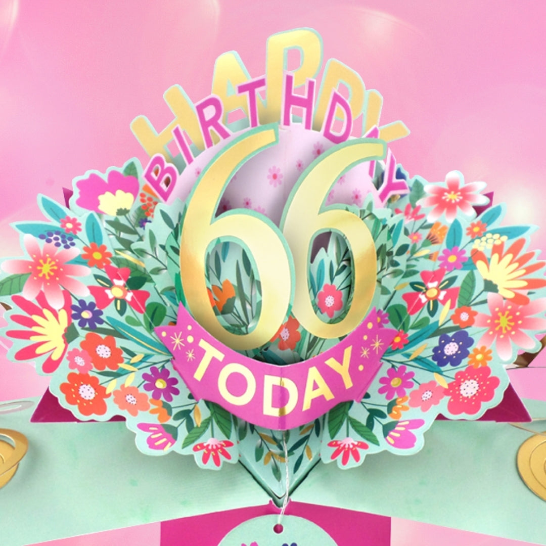 66th Birthday Card Pop Up 3D Happy Birthday Card Age 66 Today 3D For Her