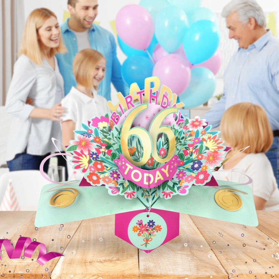 66th Birthday Card Pop Up 3D Happy Birthday Card Age 66 Today 3D For Her