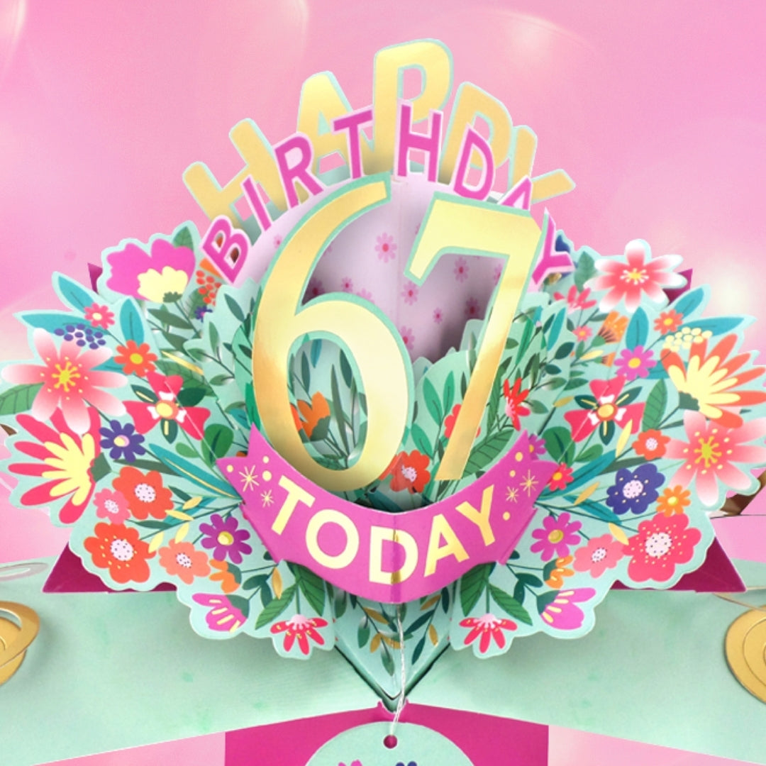 67th Birthday Card Pop Up 3D Happy Birthday Card Age 67 Today 3D For Her