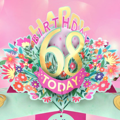 68th Birthday Card Pop Up 3D Happy Birthday Card Age 68 Today 3D For Her