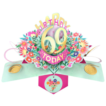 69th Birthday Card Pop Up 3D Happy Birthday Card Age 69 Today 3D For Her