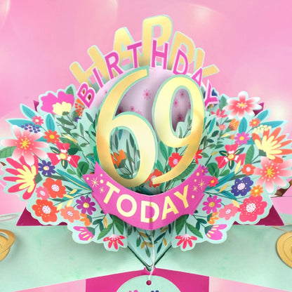69th Birthday Card Pop Up 3D Happy Birthday Card Age 69 Today 3D For Her