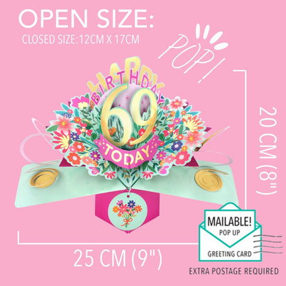 69th Birthday Card Pop Up 3D Happy Birthday Card Age 69 Today 3D For Her