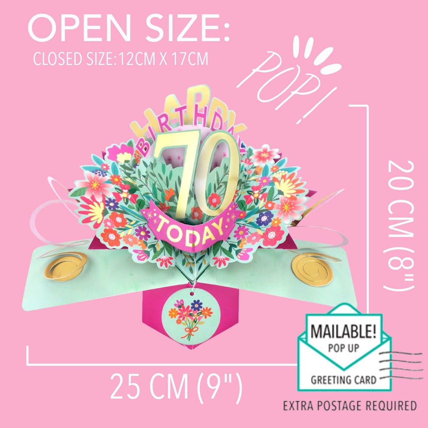 70th Birthday Card Pop Up 3D Happy Birthday Card Age 70 Today 3D For Her