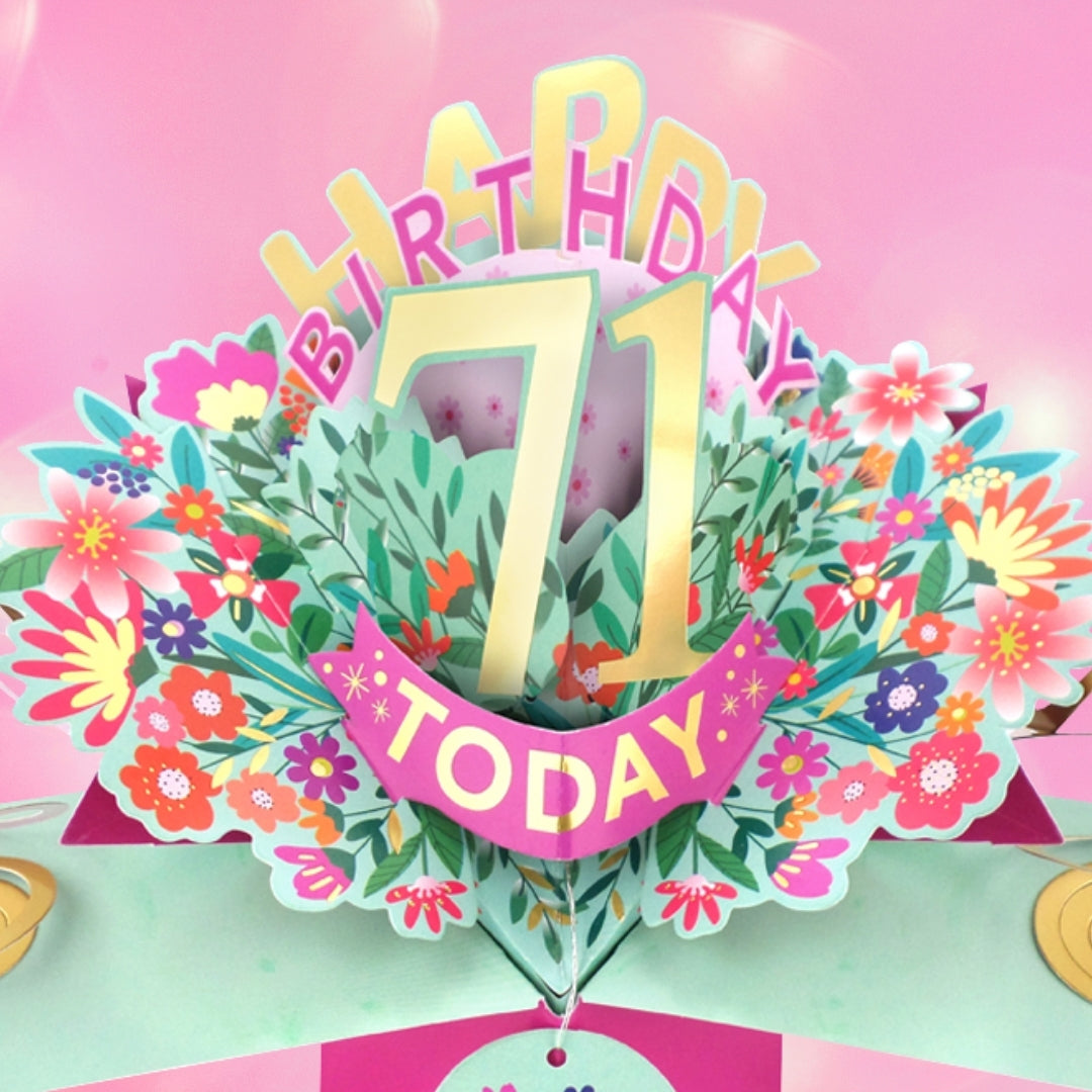 71st Birthday Card Pop Up 3D Happy Birthday Card Age 71 Today 3D For Her