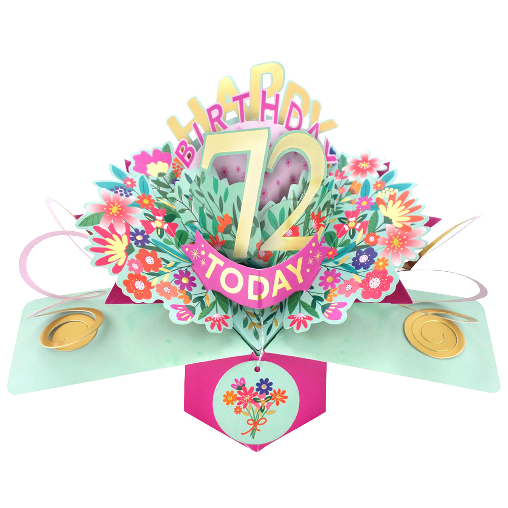 72nd Birthday Card Pop Up 3D Happy Birthday Card Age 72 Today 3D For Her