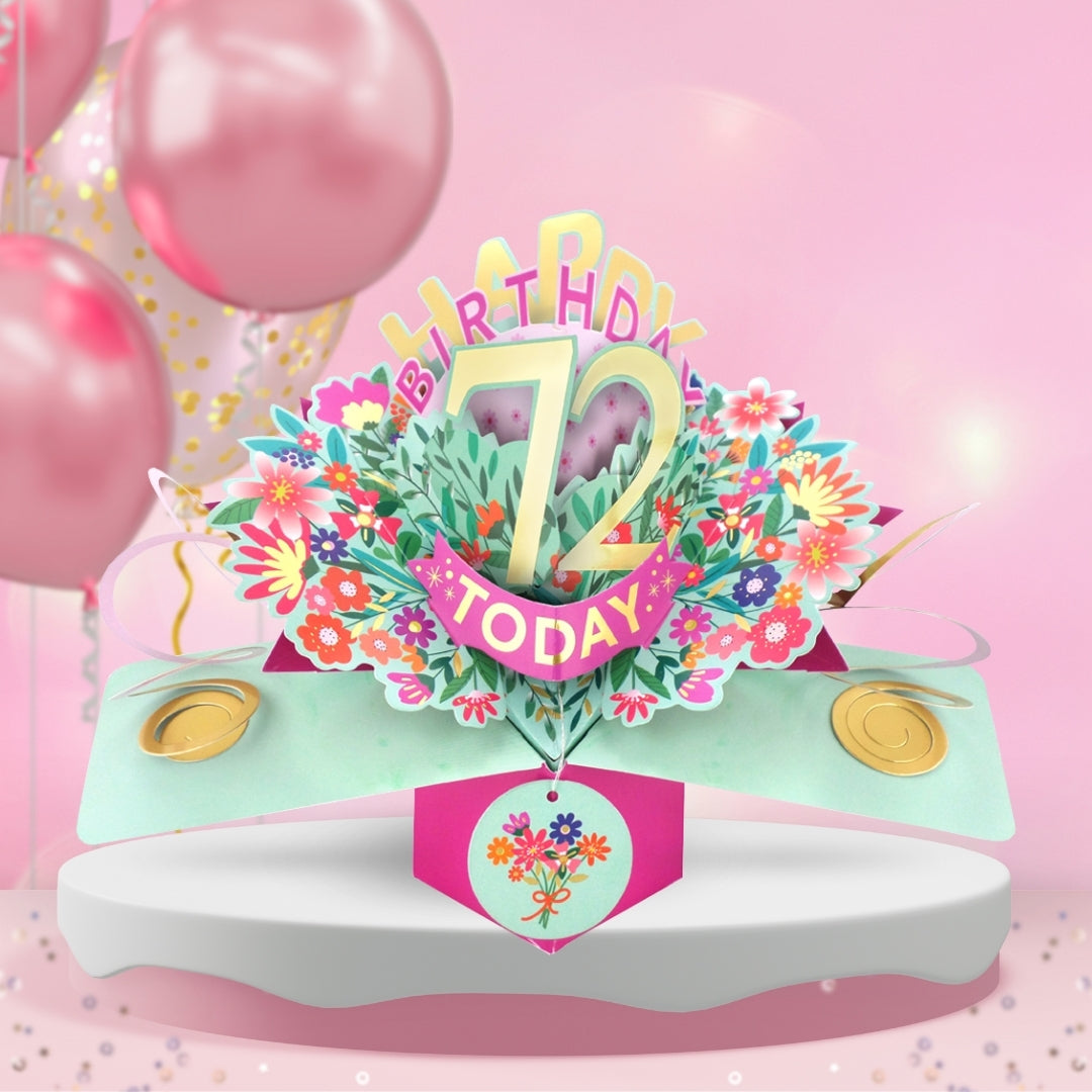 72nd Birthday Card Pop Up 3D Happy Birthday Card Age 72 Today 3D For Her