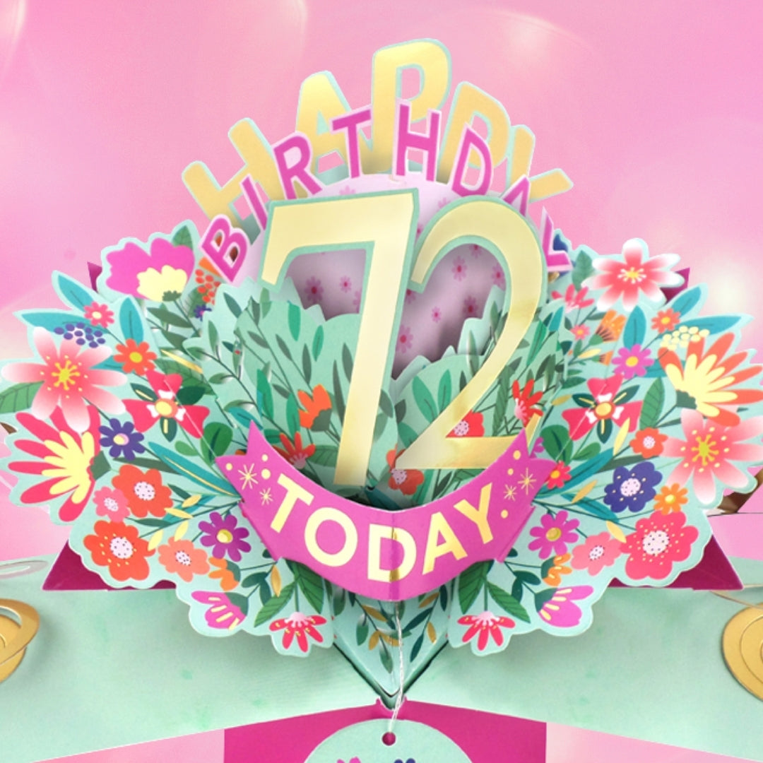72nd Birthday Card Pop Up 3D Happy Birthday Card Age 72 Today 3D For Her