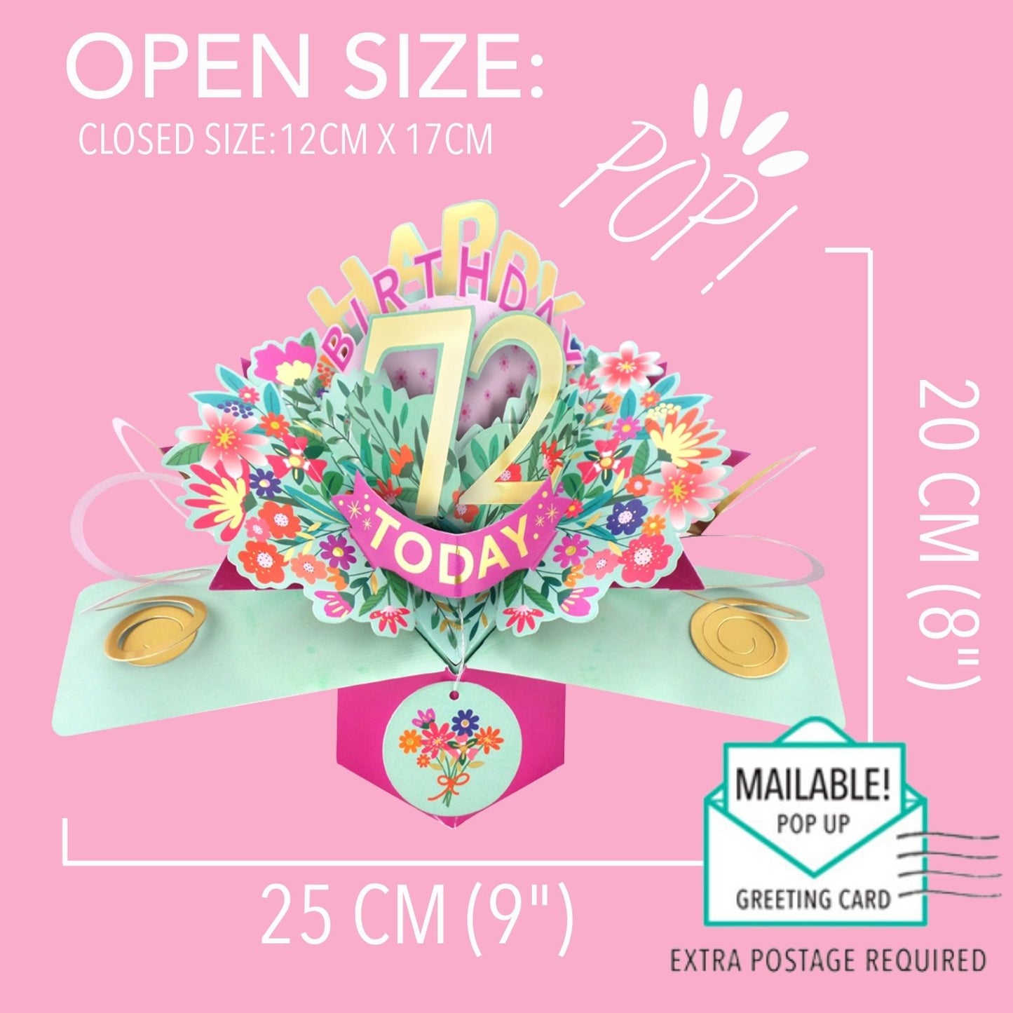 72nd Birthday Card Pop Up 3D Happy Birthday Card Age 72 Today 3D For Her