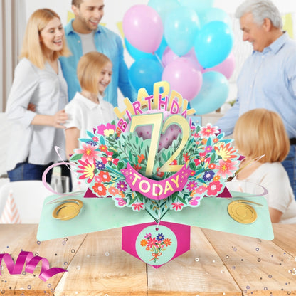72nd Birthday Card Pop Up 3D Happy Birthday Card Age 72 Today 3D For Her