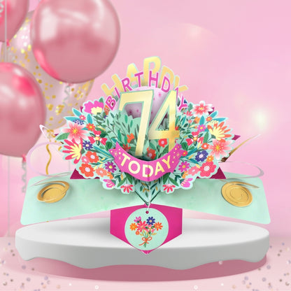 74th Birthday Card Pop Up 3D Happy Birthday Card Age 74 Today 3D For Her