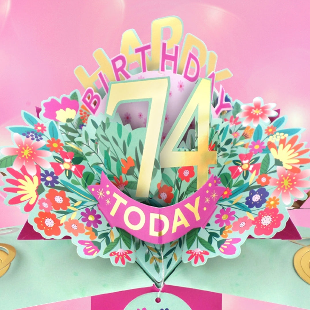 74th Birthday Card Pop Up 3D Happy Birthday Card Age 74 Today 3D For Her