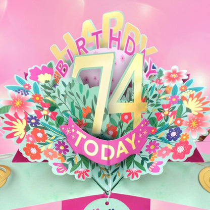 74th Birthday Card Pop Up 3D Happy Birthday Card Age 74 Today 3D For Her