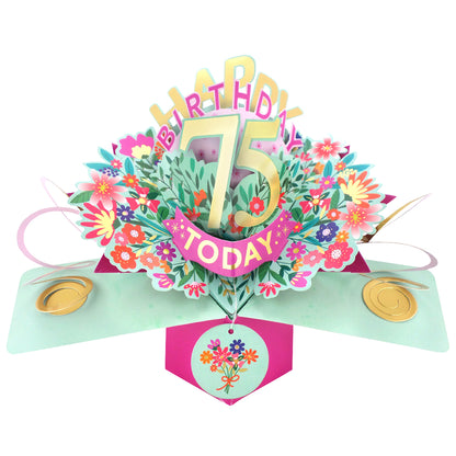 75th Birthday Card Pop Up 3D Happy Birthday Card Age 75 Today 3D For Her