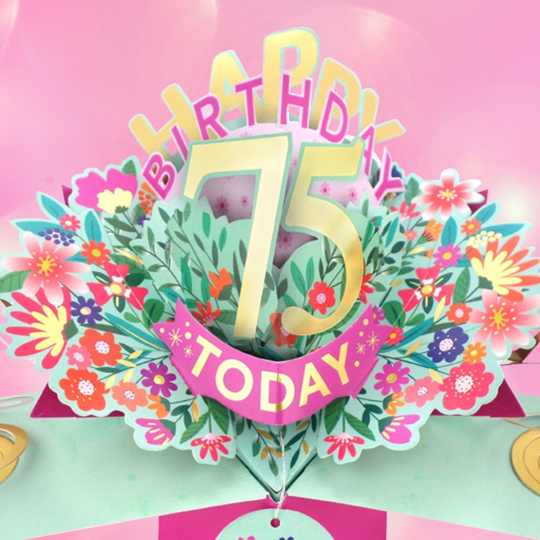 75th Birthday Card Pop Up 3D Happy Birthday Card Age 75 Today 3D For Her