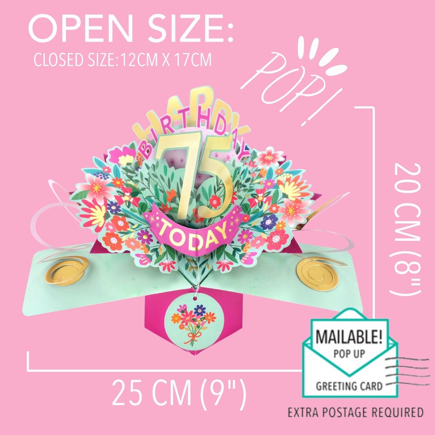75th Birthday Card Pop Up 3D Happy Birthday Card Age 75 Today 3D For Her