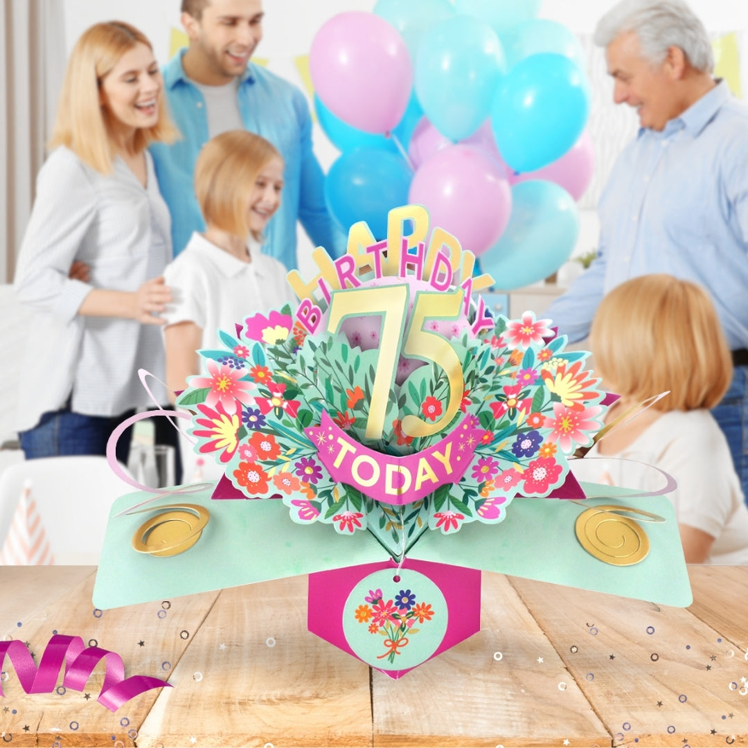 75th Birthday Card Pop Up 3D Happy Birthday Card Age 75 Today 3D For Her