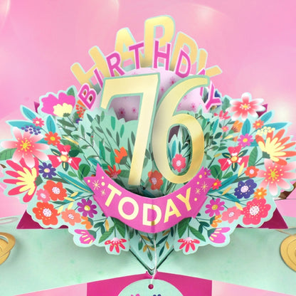 76th Birthday Card Pop Up 3D Happy Birthday Card Age 76 Today 3D For Her