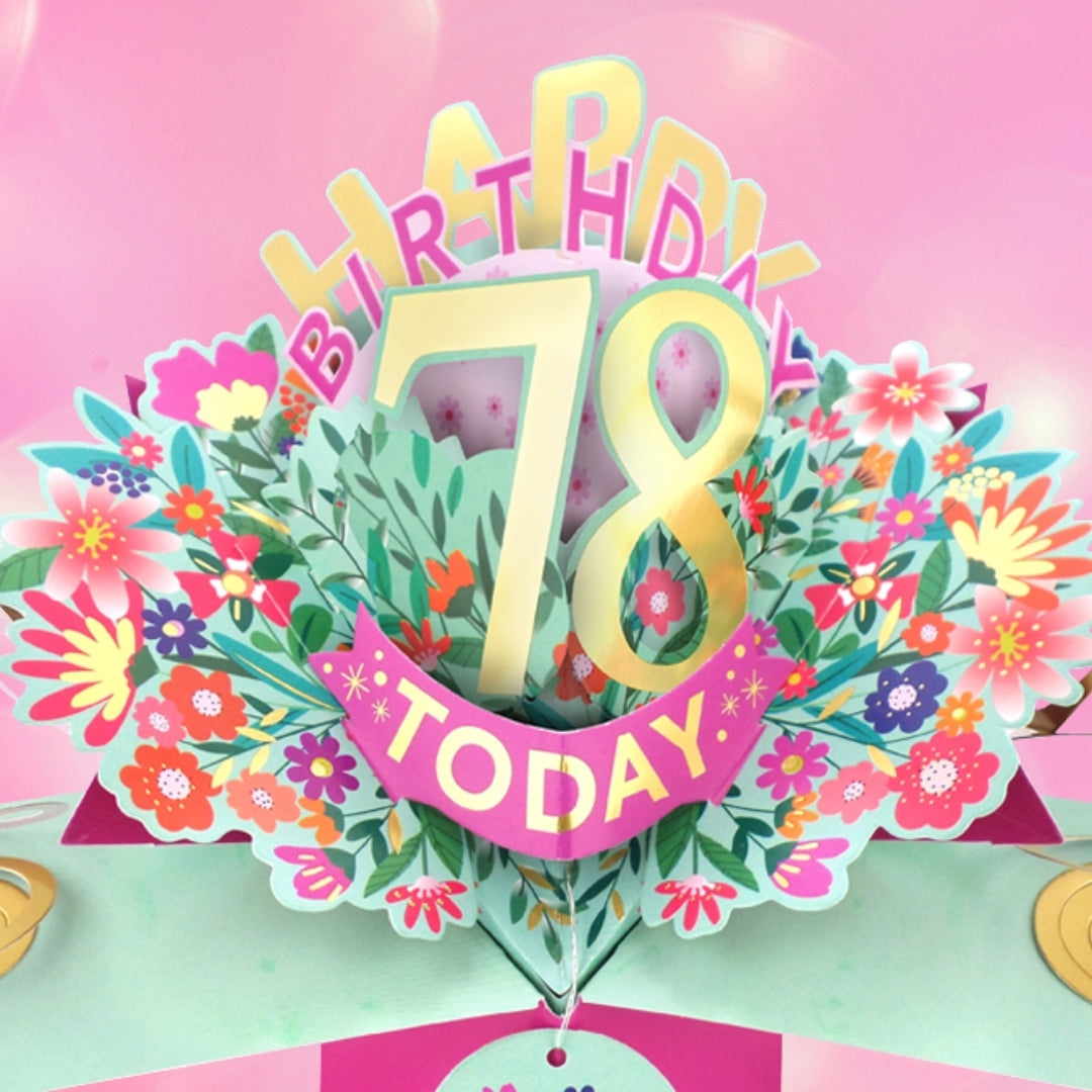 78th Birthday Card Pop Up 3D Happy Birthday Card Age 78 Today 3D For Her