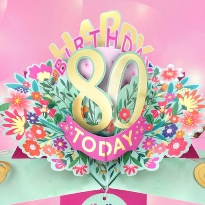80th Birthday Card Pop Up 3D Happy Birthday Card Age 80 Today 3D For Her