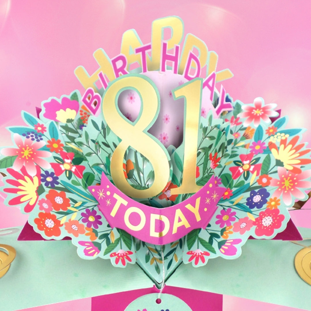 81st Birthday Card Pop Up 3D Happy Birthday Card Age 81 Today 3D For Her