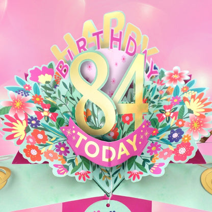 84th Birthday Card Pop Up 3D Happy Birthday Card Age 84 Today 3D For Her