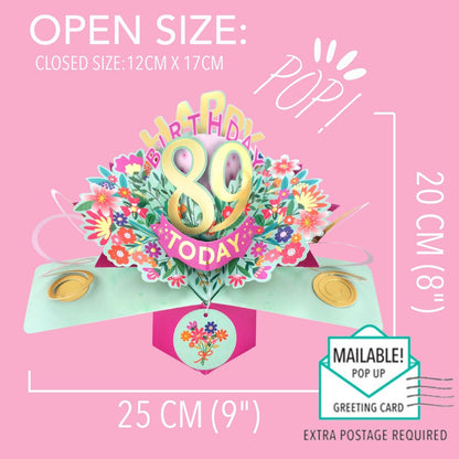 89th Birthday Card Pop Up 3D Happy Birthday Card Age 89 Today 3D For Her