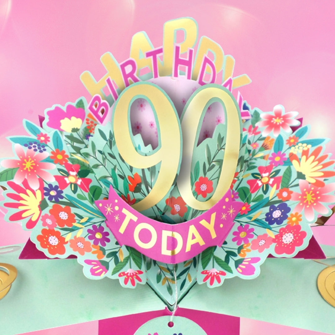 90th Birthday Card Pop Up 3D Happy Birthday Card Age 90 Today 3D For Her