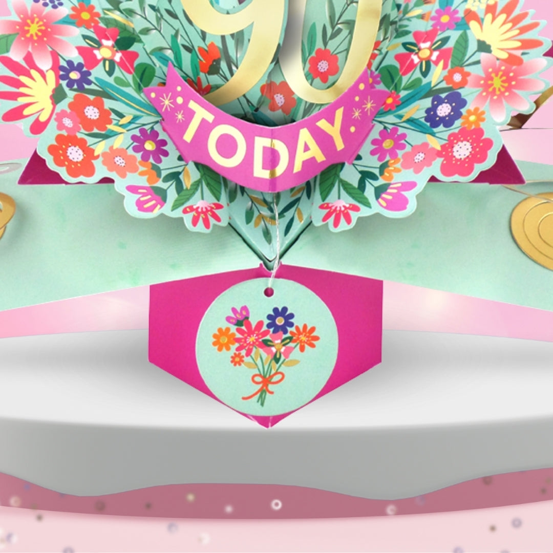 90th Birthday Card Pop Up 3D Happy Birthday Card Age 90 Today 3D For Her