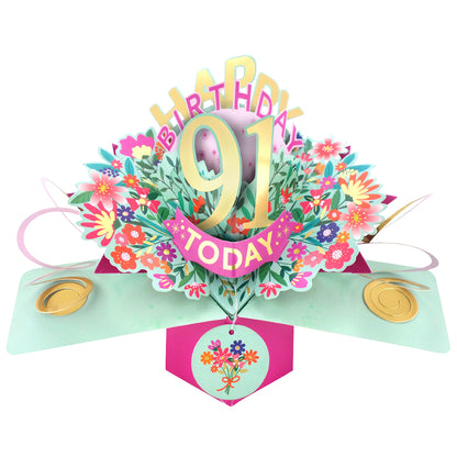 91st Birthday Card Pop Up 3D Happy Birthday Card Age 91 Today 3D For Her