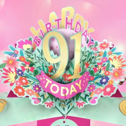 91st Birthday Card Pop Up 3D Happy Birthday Card Age 91 Today 3D For Her