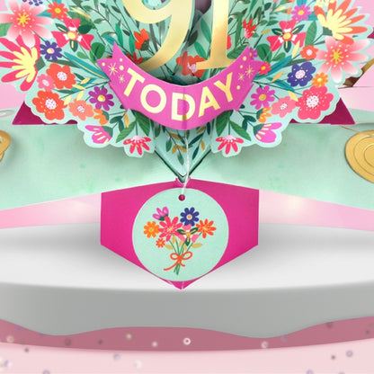 91st Birthday Card Pop Up 3D Happy Birthday Card Age 91 Today 3D For Her