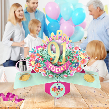 91st Birthday Card Pop Up 3D Happy Birthday Card Age 91 Today 3D For Her