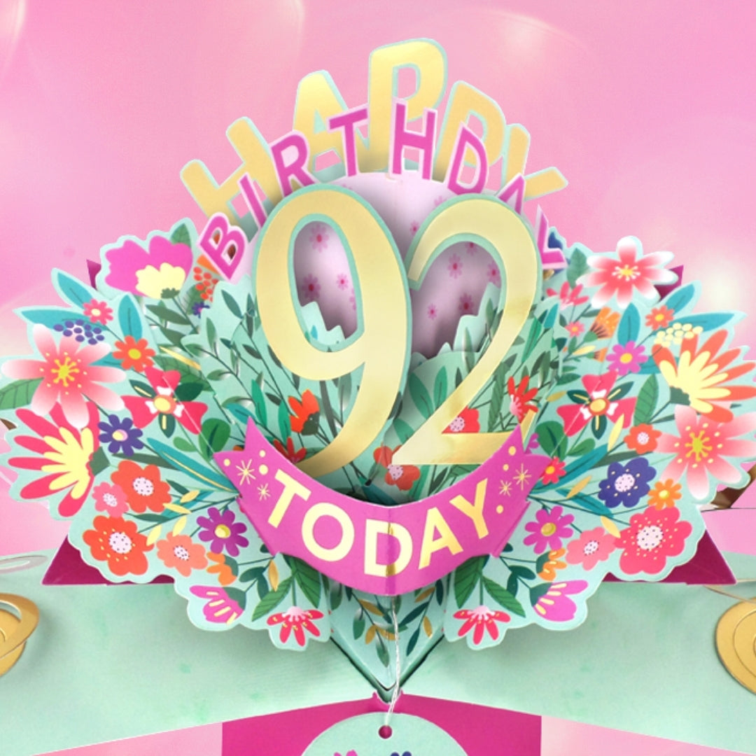 92nd Birthday Card Pop Up 3D Happy Birthday Card Age 92 Today 3D For Her