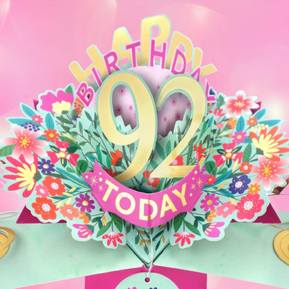 92nd Birthday Card Pop Up 3D Happy Birthday Card Age 92 Today 3D For Her
