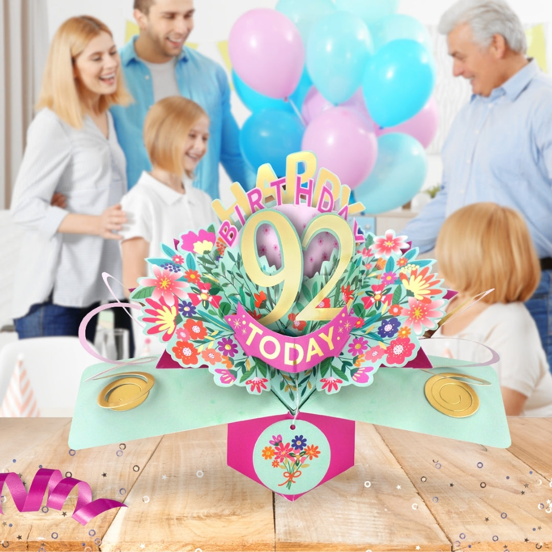 92nd Birthday Card Pop Up 3D Happy Birthday Card Age 92 Today 3D For Her