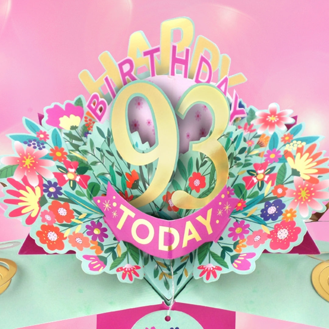 93rd Birthday Card Pop Up 3D Happy Birthday Card Age 93 Today 3D For Her