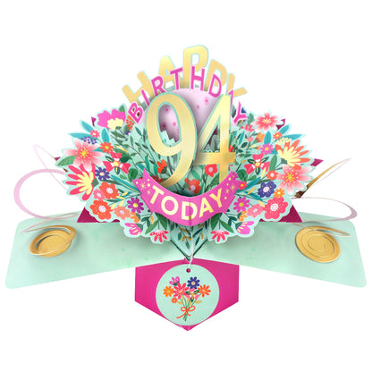 94th Birthday Card Pop Up 3D Happy Birthday Card Age 94 Today 3D For Her