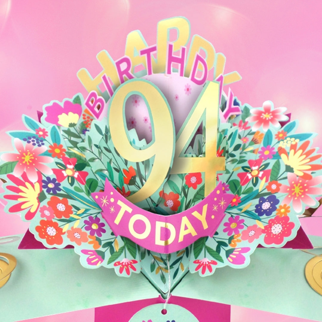 94th Birthday Card Pop Up 3D Happy Birthday Card Age 94 Today 3D For Her