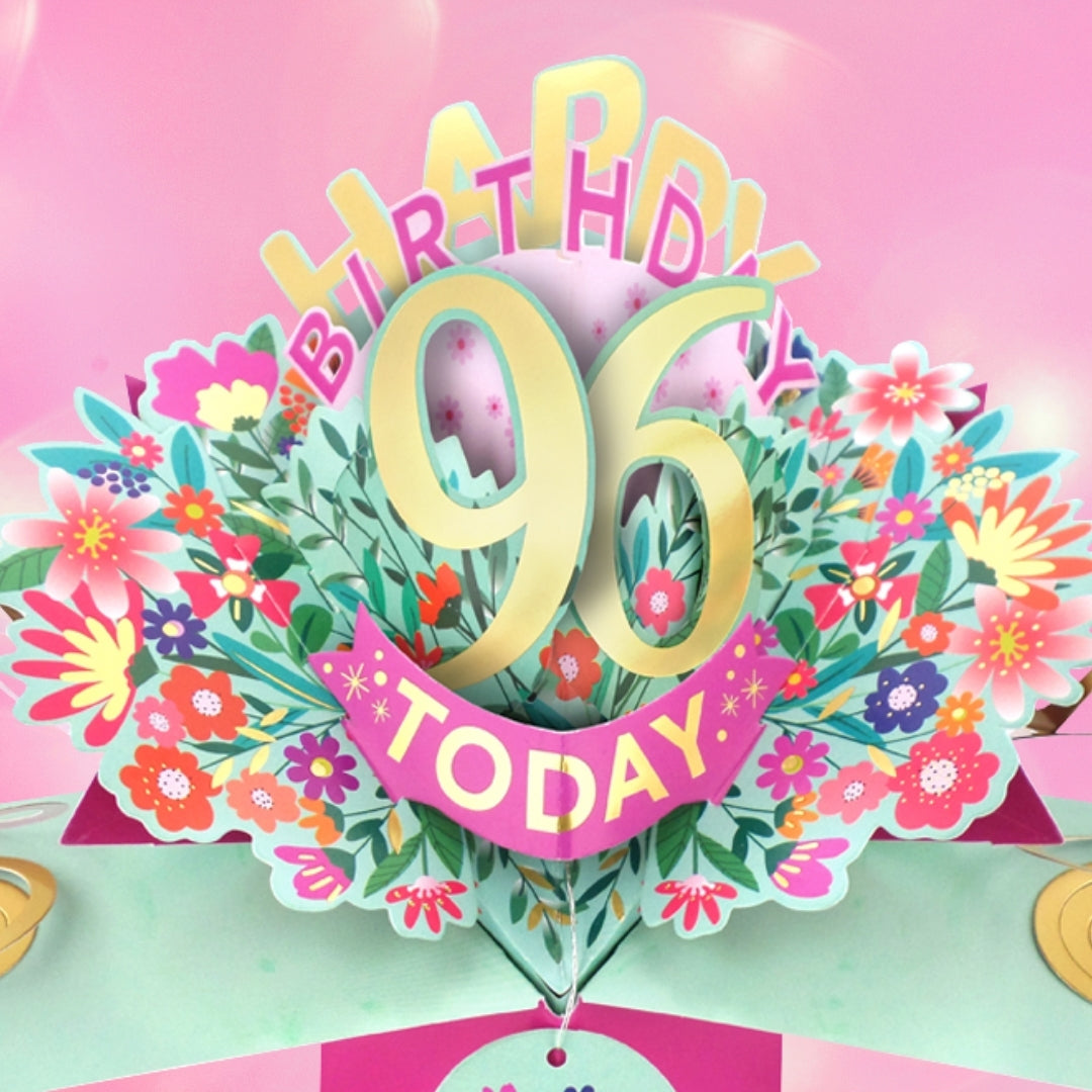 96th Birthday Card Pop Up 3D Happy Birthday Card Age 96 Today 3D For Her